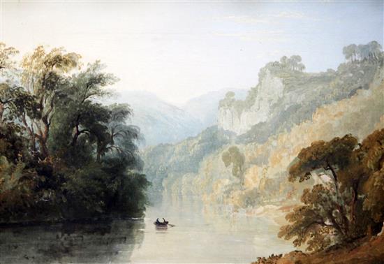 Early 19th century English School Anglers in river landscapes, 12 x 16.5in., ornate gesso frames